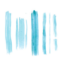 Set of blue aqualine stripes made by hand with a brush. Isolated objects. Abstract illustration. Drawing for blanks, scrapbooking, journaling. Stripe, line, blue, brush, wide