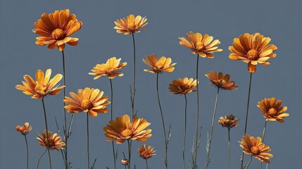Elegant display of orange wildflowers against a solid blue background in a captivating floral arrangement.