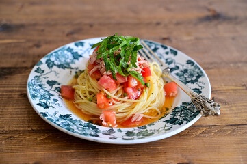 冷製実山椒のツナトマト和風パスタ