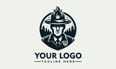 A stylized logo featuring a stern-faced ranger with a burning hat, set within an oval frame.