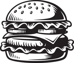 Classic Burger Illustration: Delicious Fast Food, American Cuisine, and Restaurant Menu Item