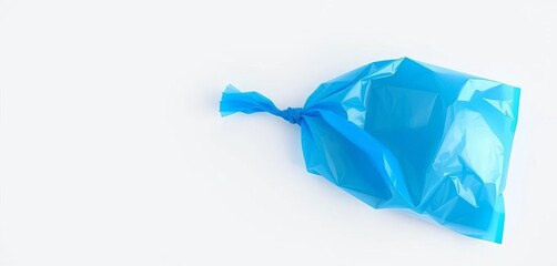 Obraz premium Single knotted blue plastic bag on white background, polyethylene, product