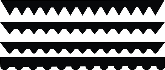 Scalloped edge seamless set, Repeating frill ornament, Simple scalloped border, Seamless line zigzag pattern design, Vector illustration,
