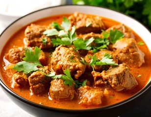 Spicy meat stew in a bowl