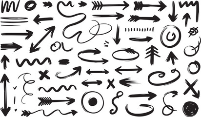 Hand Drawn Arrows and Graphic Elements Vector Illustration on Transparent Background