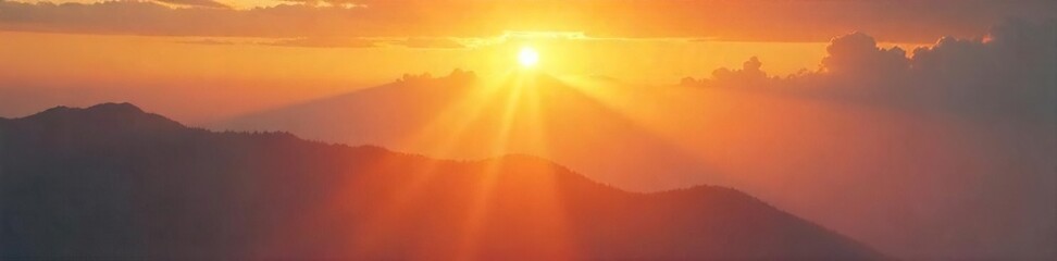 Golden hour sunbeam cuts through hazy sunset clouds, illuminating landscape with warm, vibrant light Perfect for nature, travel, and serenity themes , light, purple