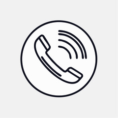 Monochrome telephone vector icon for digital communication. A minimalist line art symbol representing a phone call, contact, and support