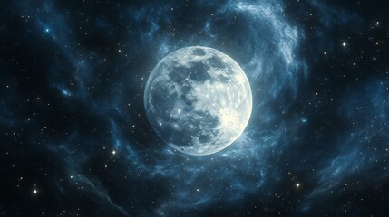 Obraz premium Celestial Moon: Serene Night Sky, Cosmic Glow, Dreamlike Art