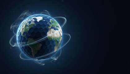 Fototapeta premium Conceptual Representation of a Golf Ball as a Globe with Earthly Elements and Dynamic Motion Effects for Symbolic Use in Environmental and Sports Themes