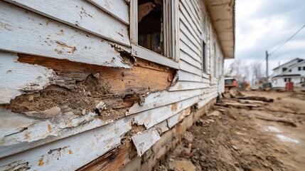 House Siding Damage with Peeling Paint and Rotten Wood Repair Needed