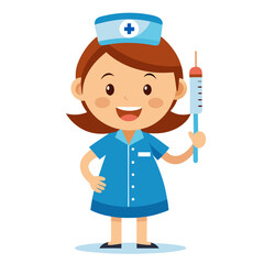 Cartoon nurse holding a syringe, ready to administer a vaccine or medication