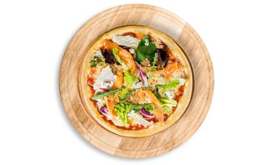 Tasty fresh Pizza slice on background