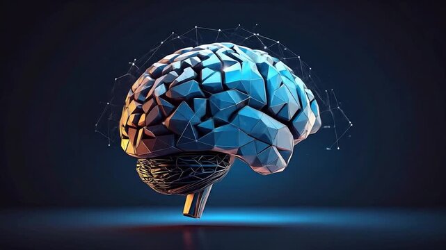 Futuristic Polygonal Brain Model, Abstract Design, Neural Network