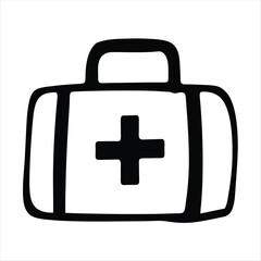 Obraz premium Hand drawn first aid kit icon in black and white vector illustration