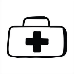 Obraz premium Simple handdrawn first aid kit icon with bold black outline design