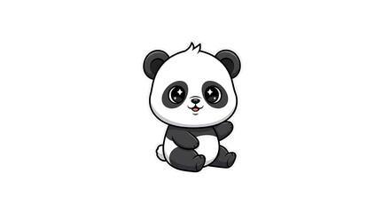 Obraz premium Cute Cartoon Panda Sitting With Sparkling Eyes On A Clean White Background Design