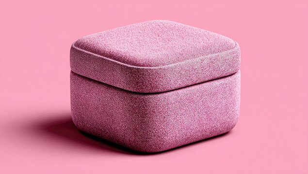 Pink velvet square box on pink background