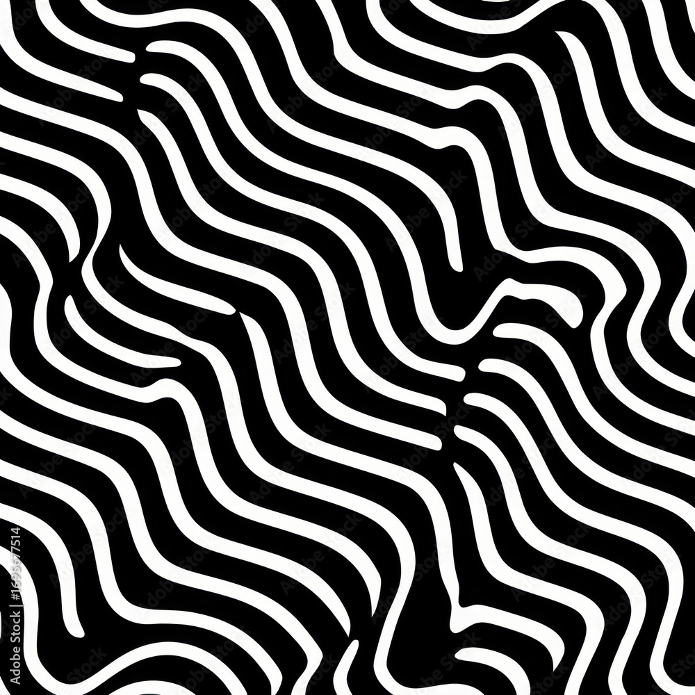 Wall mural wavy distorted lines pattern in black and white for seamless design