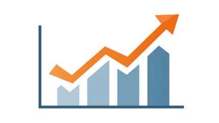 Rising bar graph with arrow on transparent background