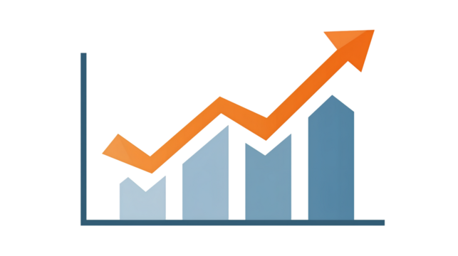 Rising bar graph with arrow on transparent background