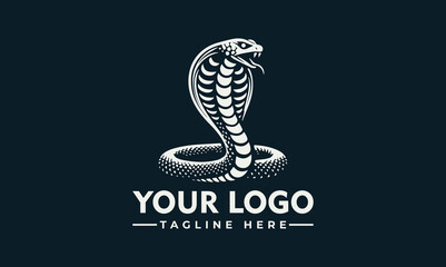 Stylized cobra logo with spread hood, centered on a dark background, with placeholder text for a company name and tagline.
