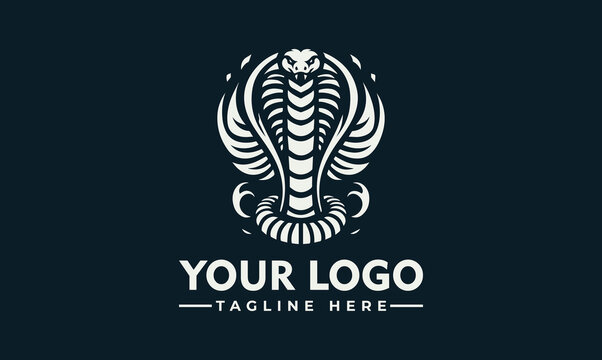 Stylized cobra logo with spread hood, centered on a dark background, with placeholder text for a company name and tagline.