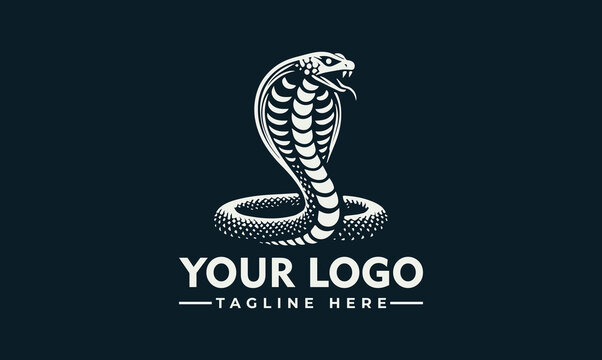 Stylized cobra logo with spread hood, centered on a dark background, with placeholder text for a company name and tagline.