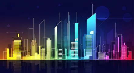 Fototapeta premium Colorful City Skyline at Night.