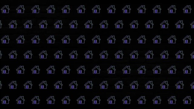 Animated black background with moving colored icons symbolizing money in the house.