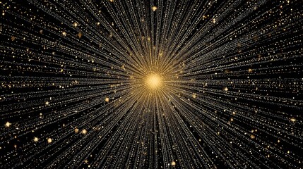 Golden Burst: Abstract Light Rays Expanding Outward from a Central Point on Black