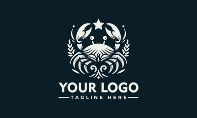 Elegant crab logo design featuring intricate details and a decorative crown element.