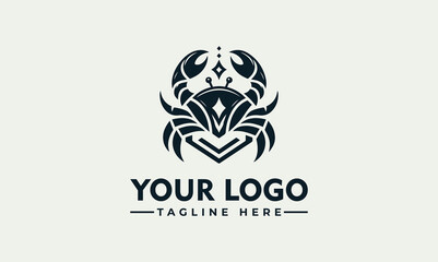 A stylized crab logo design featuring a crown, claws, and a geometric shield shape.