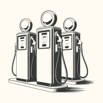 Vector art of vintage gasoline pumps illustration