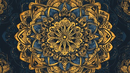 Fototapeta premium Intricate Gold and Blue Mandala: A Luxurious Ornate Design