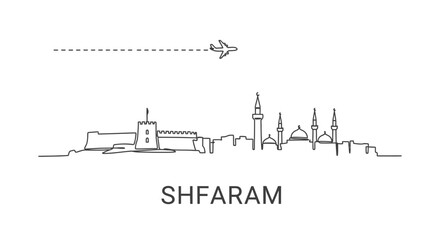 Obraz premium Shfaram Skyline Travel destination line art.