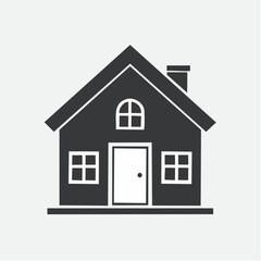 Obraz premium Simple vector illustration of a classic home with a pitched roof, front door, and windows, representing housing and residential property