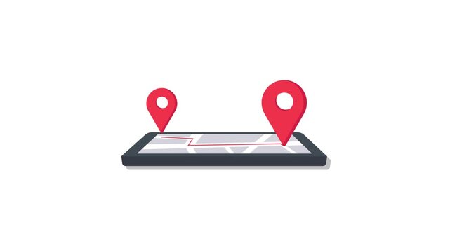4k Phone with Navigation Map and Location Pins. GPS Tracking Concept Animation Video