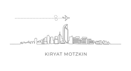 Fototapeta premium Kiryat Motzkin Skyline Airplane with Minimalist.