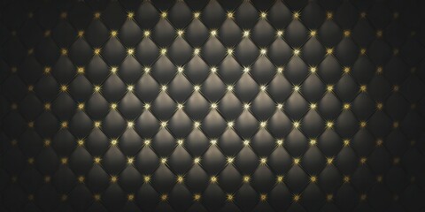 Naklejka premium Exquisite black tufted leather background with gold diamond pattern.