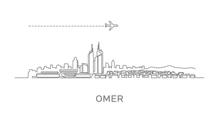 City Skyline Outline with Omer Travel, and Plane.