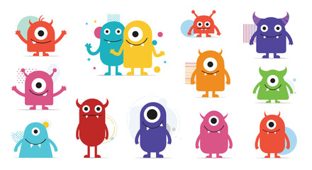 Fototapeta premium Vibrant collection of playful cartoon monsters with unique designs and cheerful expressions