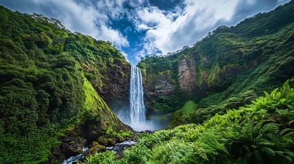 Lush Tropical Waterfall: Serene Nature Scene