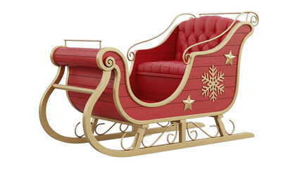 Red christmas sleigh santa claus holiday decoration winter snow ride gift present festive season 2023 on transparent background