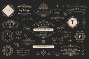 Vintage badge. Retro brand name logo badges, company label and hipster frame vector illustration set