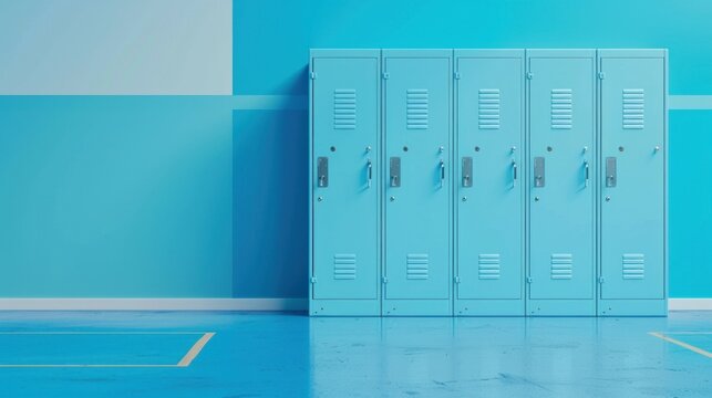Colorful School Lockers in Sunlit Hallway