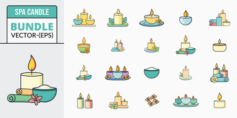 Serene spa candle and wellness icons bundle for relaxation and self-care designs