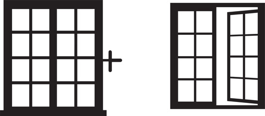 Black Silhouettes of a Closed and Open Window door