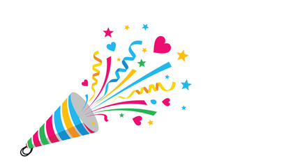 Vibrant party popper explodes with colorful confetti and hearts, celebrating joyful moments!
