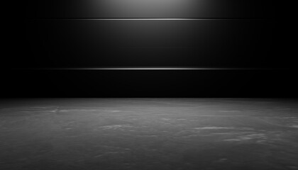 3d rendering of black abstract geometric modern dark room background. Scene for advertising design, showroom, technology, future, modern, sport, game, spaceship, E-sport, garage. Sci Fi Illustration