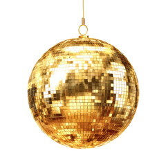 Illuminated Gold Mirror Disco Ball on Transparent Background